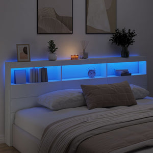 LED Kopfteil mit Ablagen Weiß 220 cm