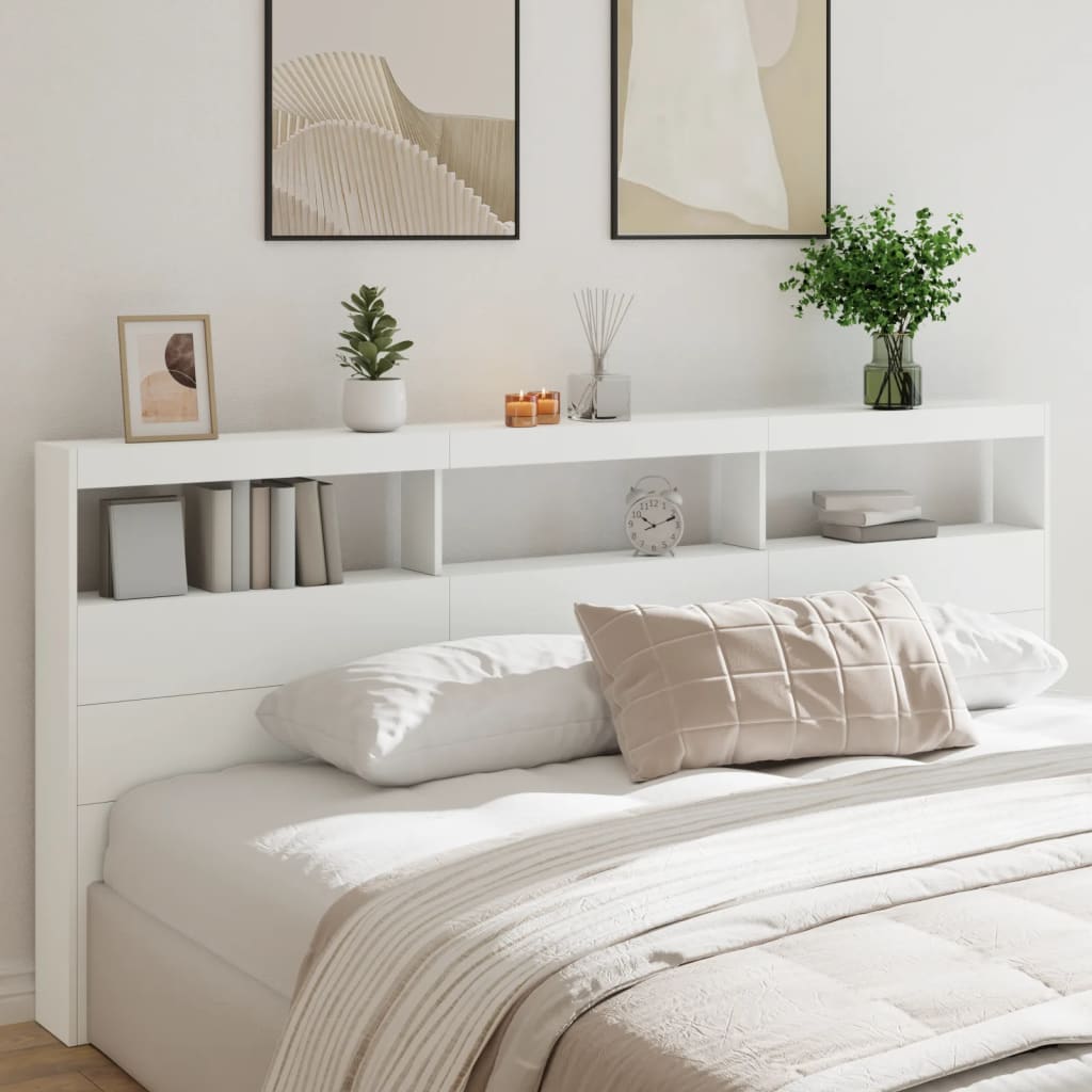 LED Kopfteil mit Ablagen Weiß 220 cm
