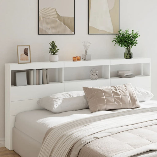 LED Kopfteil mit Ablagen Weiß 220 cm