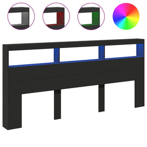 LED Kopfteil mit Ablagen, Schwarz, 220 cm