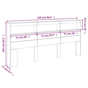 LED Kopfteil mit Ablagen, Schwarz, 220 cm