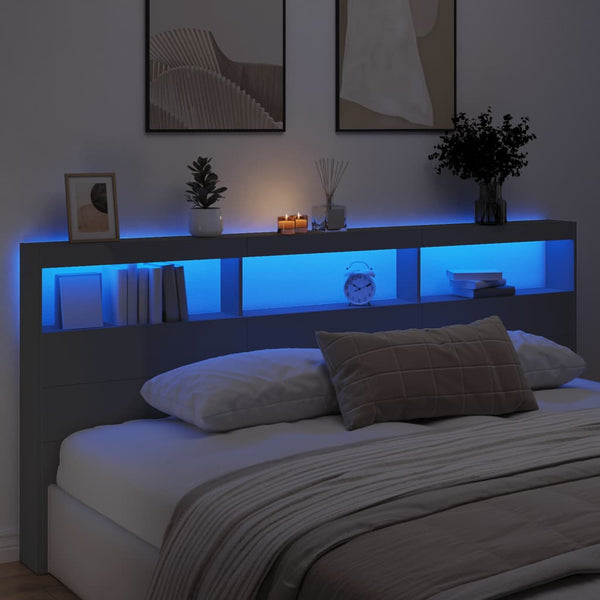 LED Kopfteil mit Ablagen, Schwarz, 220 cm