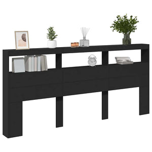 LED Kopfteil mit Ablagen, Schwarz, 220 cm