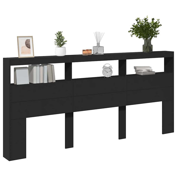 LED Kopfteil mit Ablagen, Schwarz, 220 cm