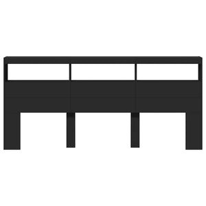 LED Kopfteil mit Ablagen, Schwarz, 220 cm