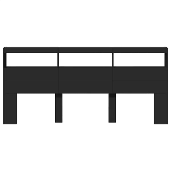 LED Kopfteil mit Ablagen, Schwarz, 220 cm