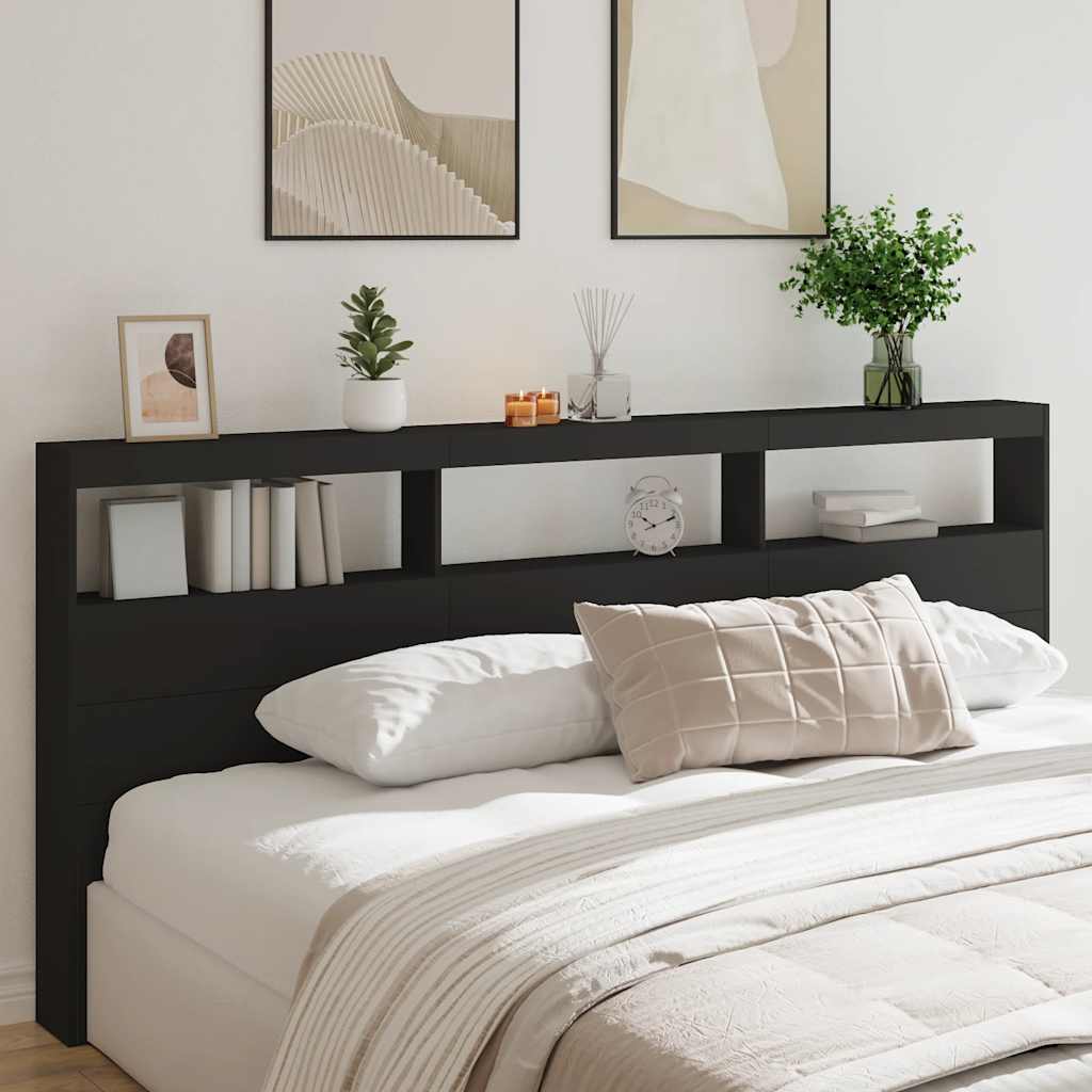LED Kopfteil mit Ablagen, Schwarz, 220 cm