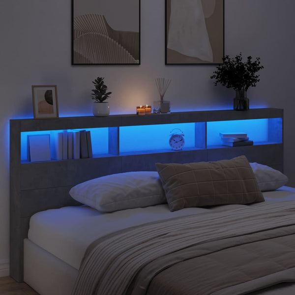 LED Kopfteil mit Ablage Betongrau 220 cm