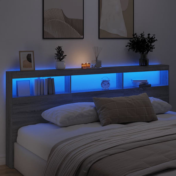 LED Kopfteil mit Ablage Grau Sonoma 220 cm