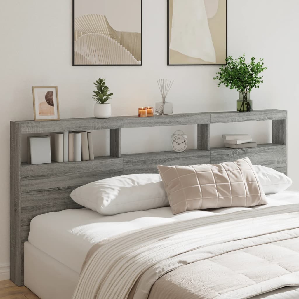 LED Kopfteil mit Ablage Grau Sonoma 220 cm
