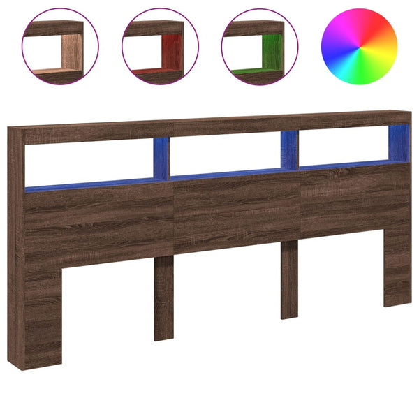 LED Kopfteil mit Ablage Braun Eiche 220cm
