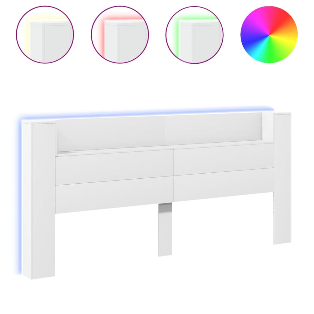 vidaXL Tête de lit à LED avec rangements Blanc 220x16,5x103,5 cm