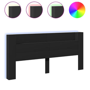 LED Kopfteil mit Ablagen, Schwarz, 220 cm