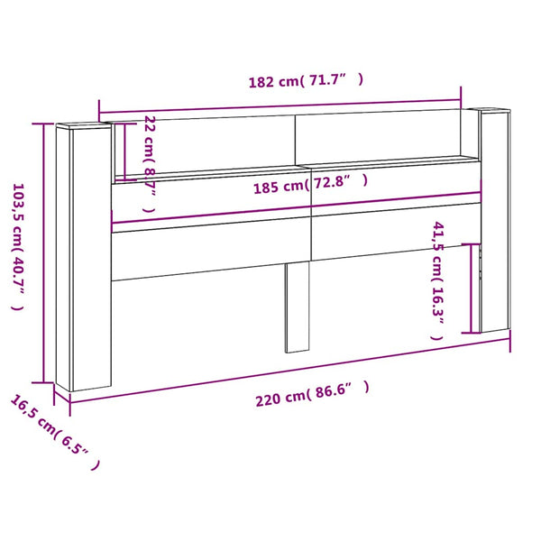 LED Kopfteil mit Ablagen, Schwarz, 220 cm