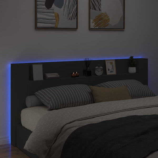 LED Kopfteil mit Ablagen, Schwarz, 220 cm