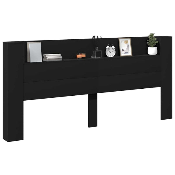 LED Kopfteil mit Ablagen, Schwarz, 220 cm
