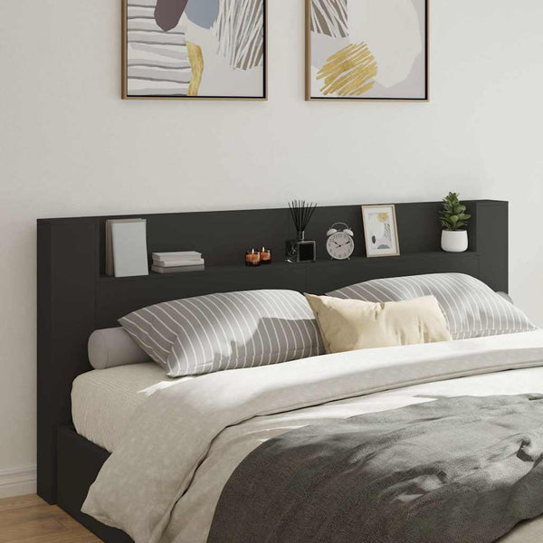 LED Kopfteil mit Ablagen, Schwarz, 220 cm