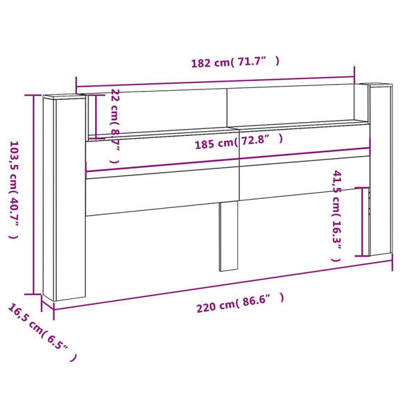 LED Kopfteil mit Ablage Betongrau 220 cm