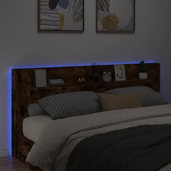 LED Kopfteil mit Ablage Räuchereiche 220 cm
