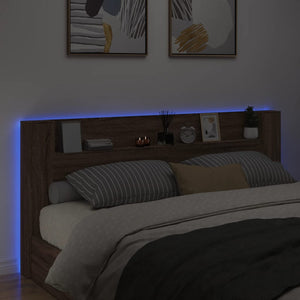 LED Kopfteil mit Ablage Braun Eiche 220 cm