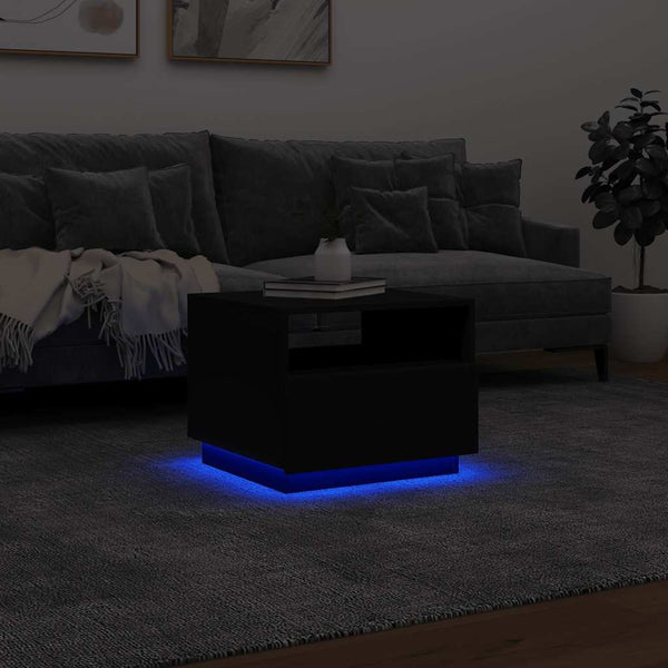 Couchtisch Schwarz mit LED-Leuchten 50x49x40 cm