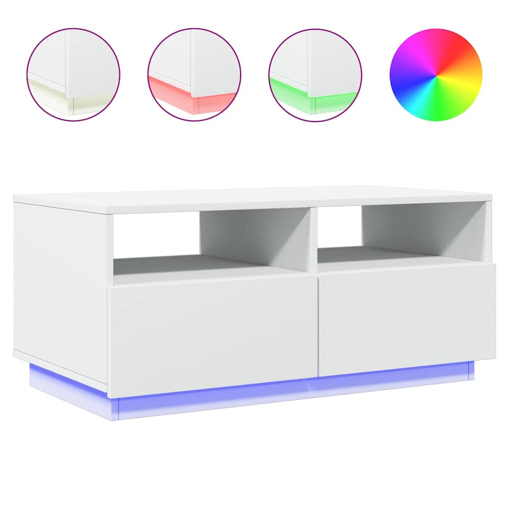 LED Couchtisch Weiß 90x49x40 cm