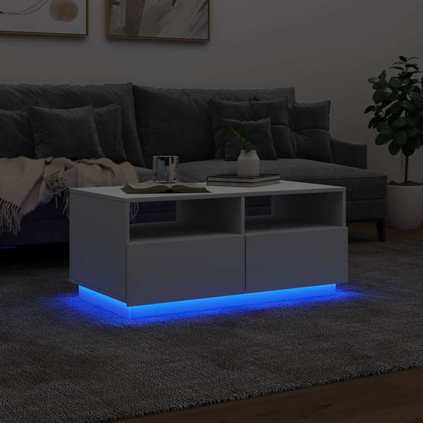 LED Couchtisch Weiß 90x49x40 cm