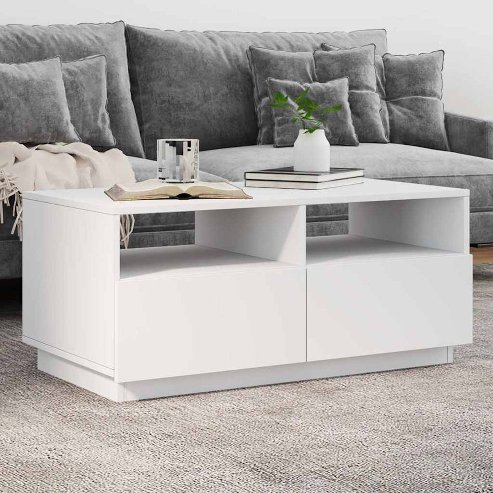 LED Couchtisch Weiß 90x49x40 cm