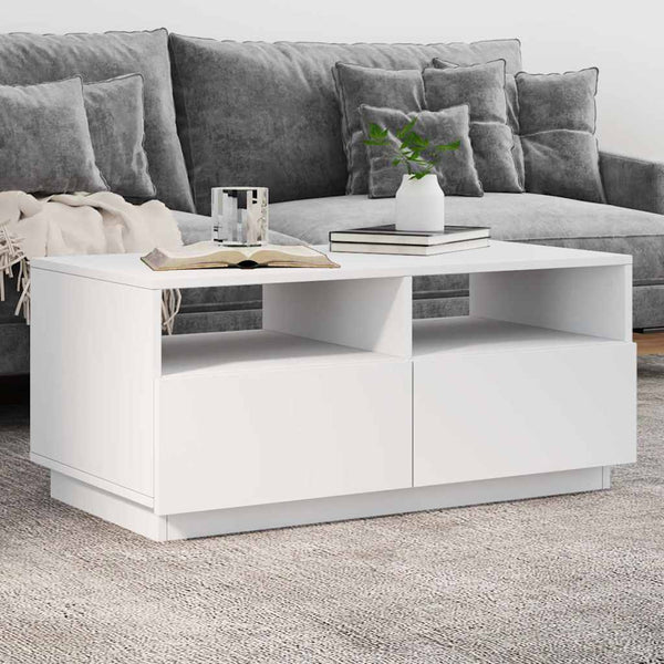 LED Couchtisch Weiß 90x49x40 cm