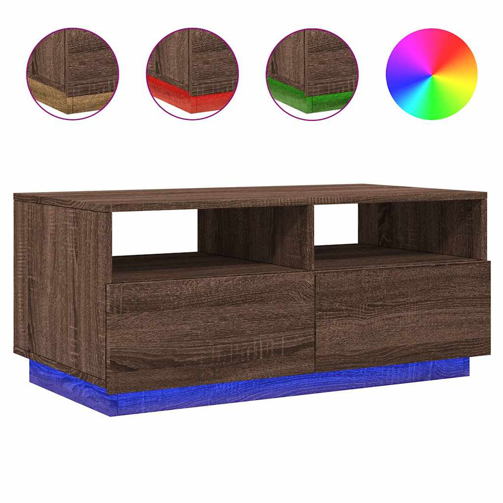 LED Couchtisch Braun Eiche 90x49 cm