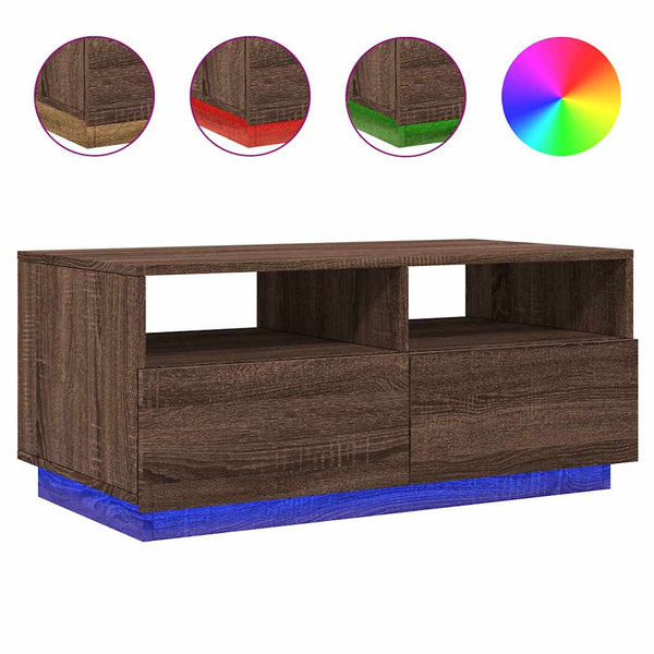 LED Couchtisch Braun Eiche 90x49 cm
