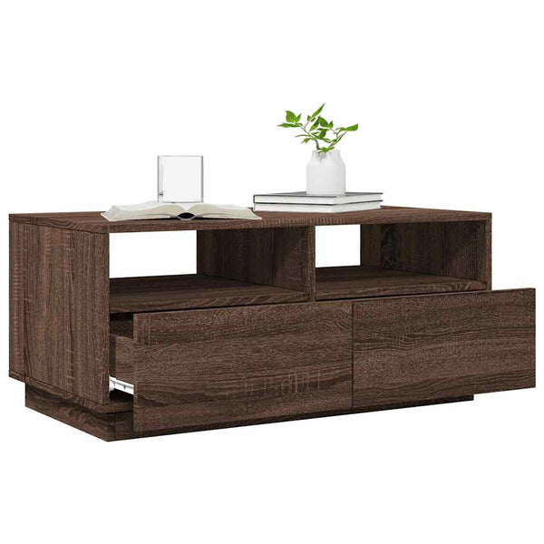 LED Couchtisch Braun Eiche 90x49 cm