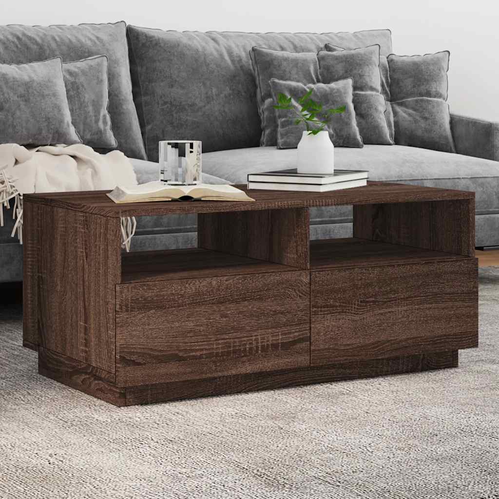LED Couchtisch Braun Eiche 90x49 cm