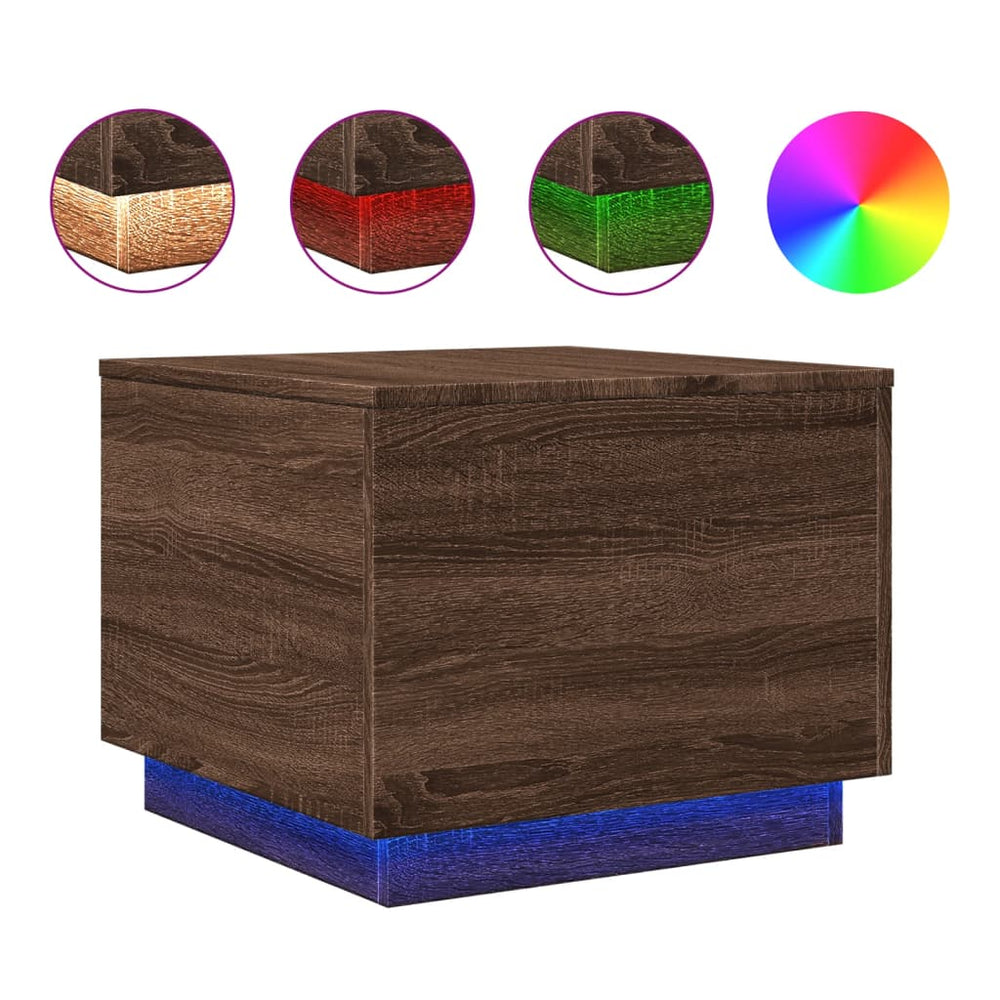 vidaXL Coffee Table with LED Lights Brown Oak-Look 50x50x40 cm