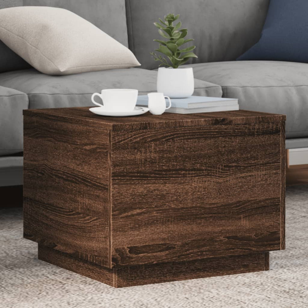 vidaXL Coffee Table with LED Lights Brown Oak-Look 50x50x40 cm