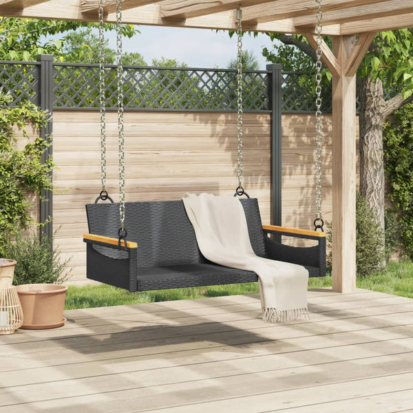 Schwarze Hängebank Poly Rattan 109 cm
