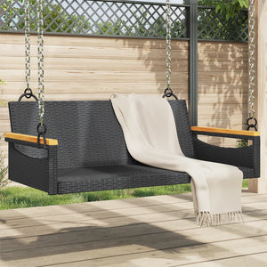 Schwarze Hängebank Poly Rattan 109 cm