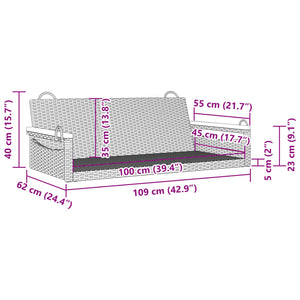 Hängebank Grau Poly Rattan 109 cm