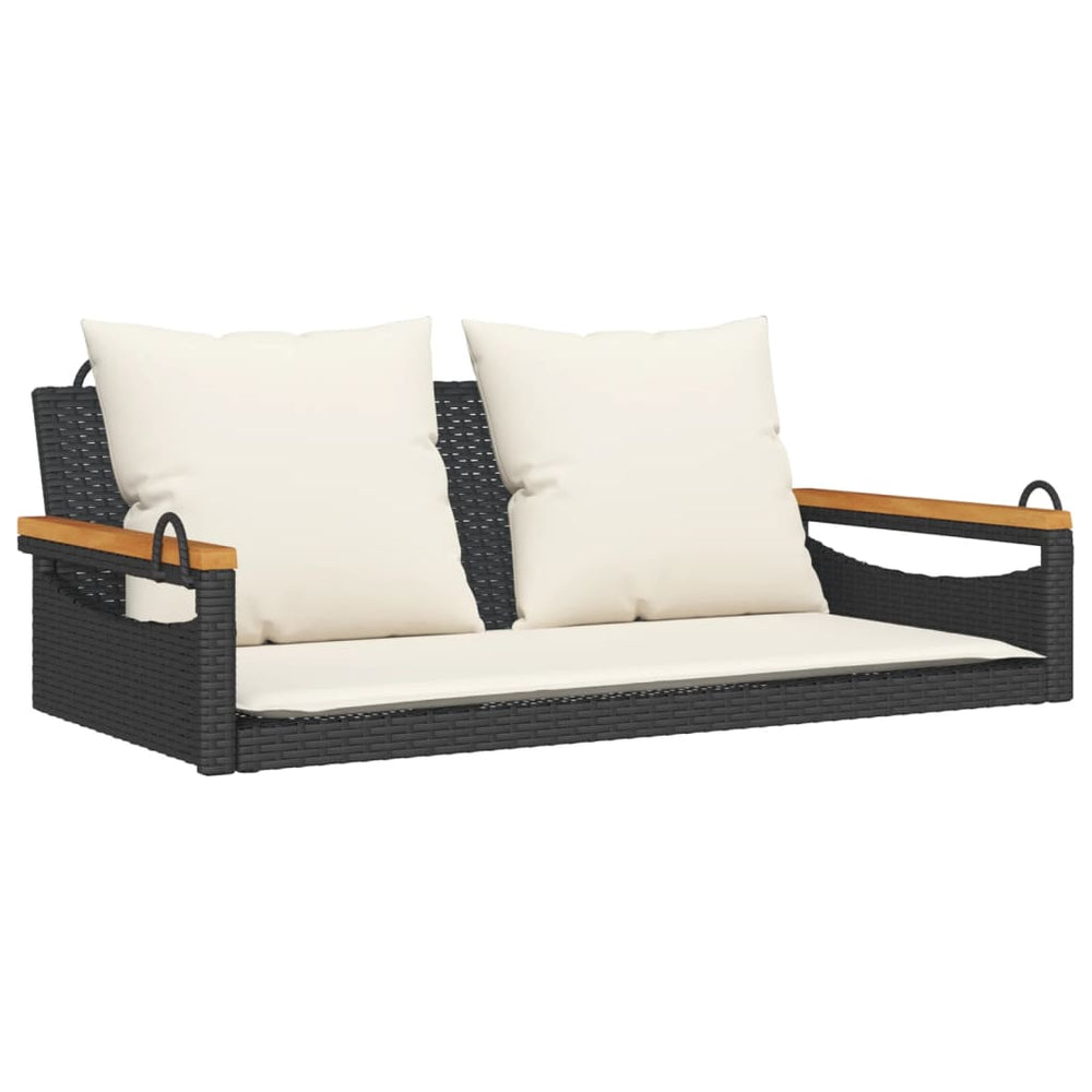 Hängebank Schwarz mit Kissen 109cm Poly Rattan