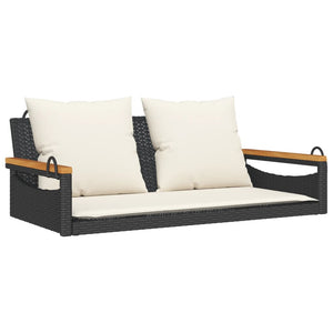 Hängebank Schwarz mit Kissen 109cm Poly Rattan