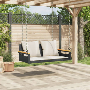 Hängebank Schwarz mit Kissen 109cm Poly Rattan