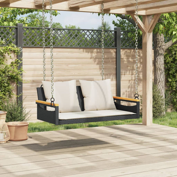 Hängebank Schwarz mit Kissen 109cm Poly Rattan