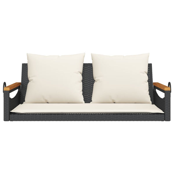 Hängebank Schwarz mit Kissen 109cm Poly Rattan