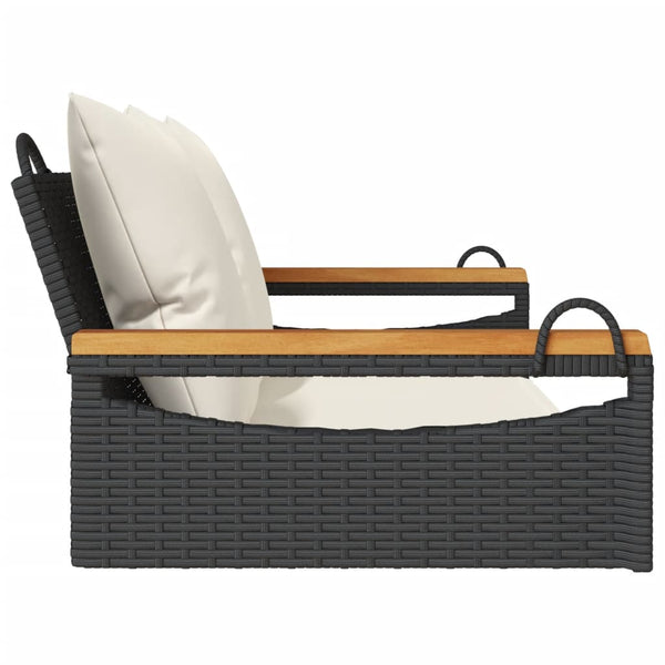 Hängebank Schwarz mit Kissen 109cm Poly Rattan