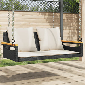 Hängebank Schwarz mit Kissen 109cm Poly Rattan