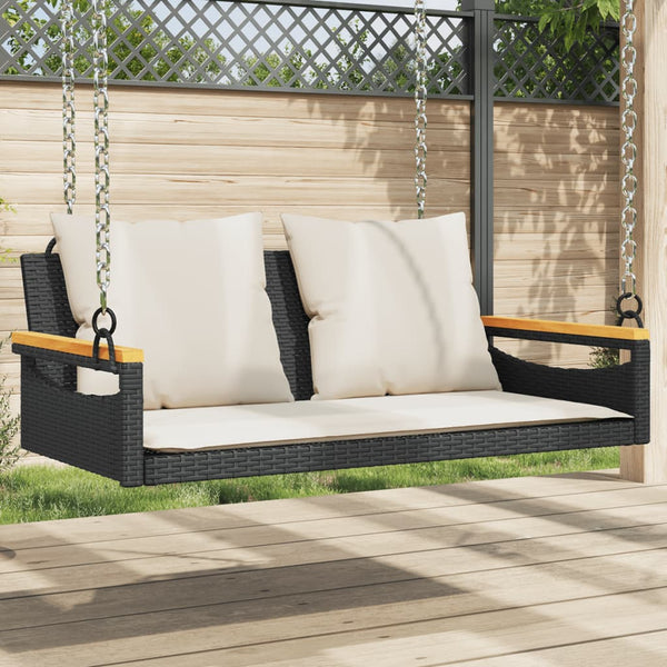 Hängebank Schwarz mit Kissen 109cm Poly Rattan