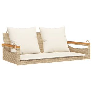 Hängebank Beige mit Kissen Poly Rattan