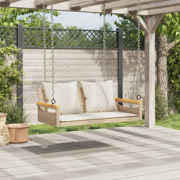 Hängebank Beige mit Kissen Poly Rattan