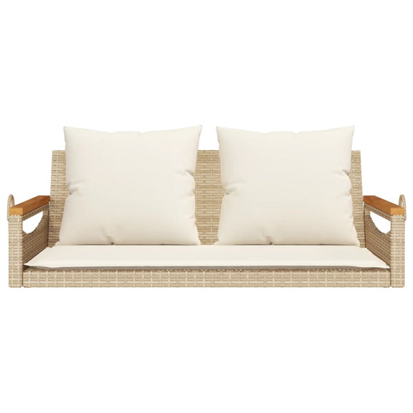 Hängebank Beige mit Kissen Poly Rattan