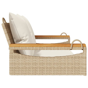 Hängebank Beige mit Kissen Poly Rattan